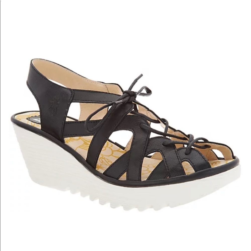 FLY London EU37 (US 6-6.5) Leather Wedge Sandals